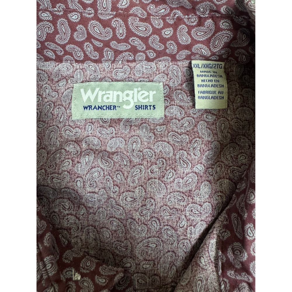 Wrangler Wrancher Mens XXL Burgundy Paisley Western Snap Long Sleeve Shirt - Picture 16 of 16